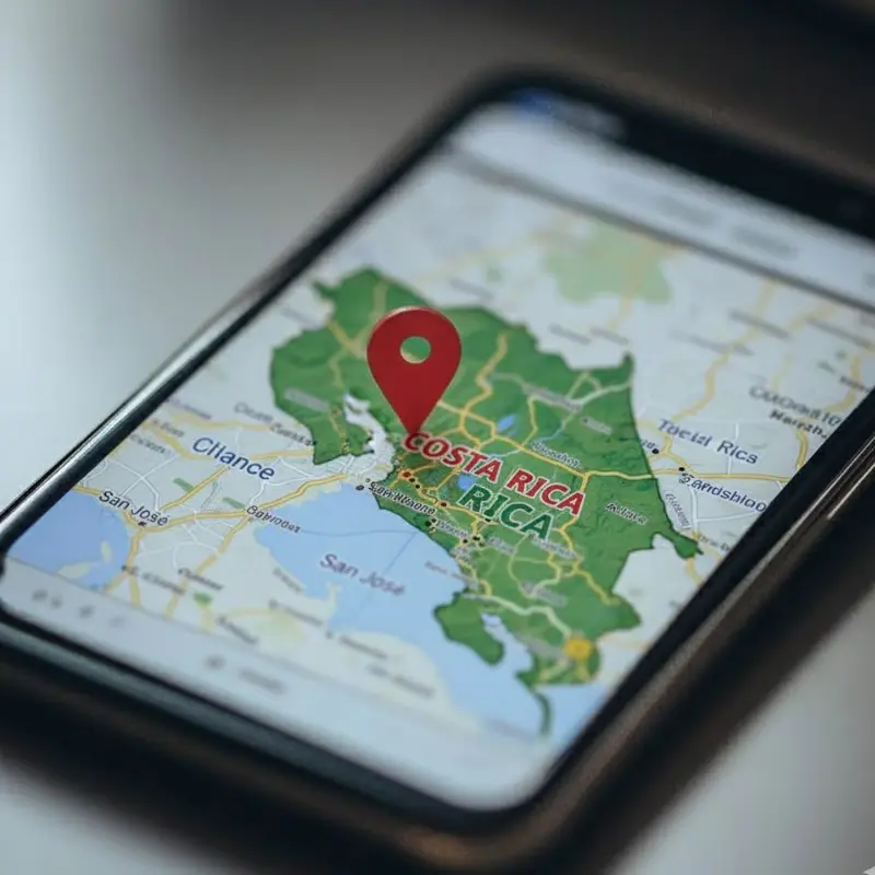 Mapa de Costa Rica en un móvil con un pin de ubicación, representando el servicio de SEO Local para negocios en Costa Rica."